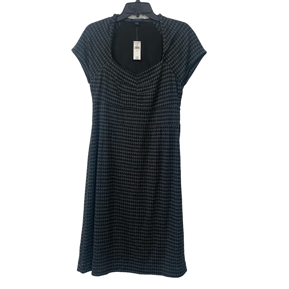 Banana Republic Gray Houndstooth Sweetheart‎ Sz 12 Short Sleeve Sheath Dress